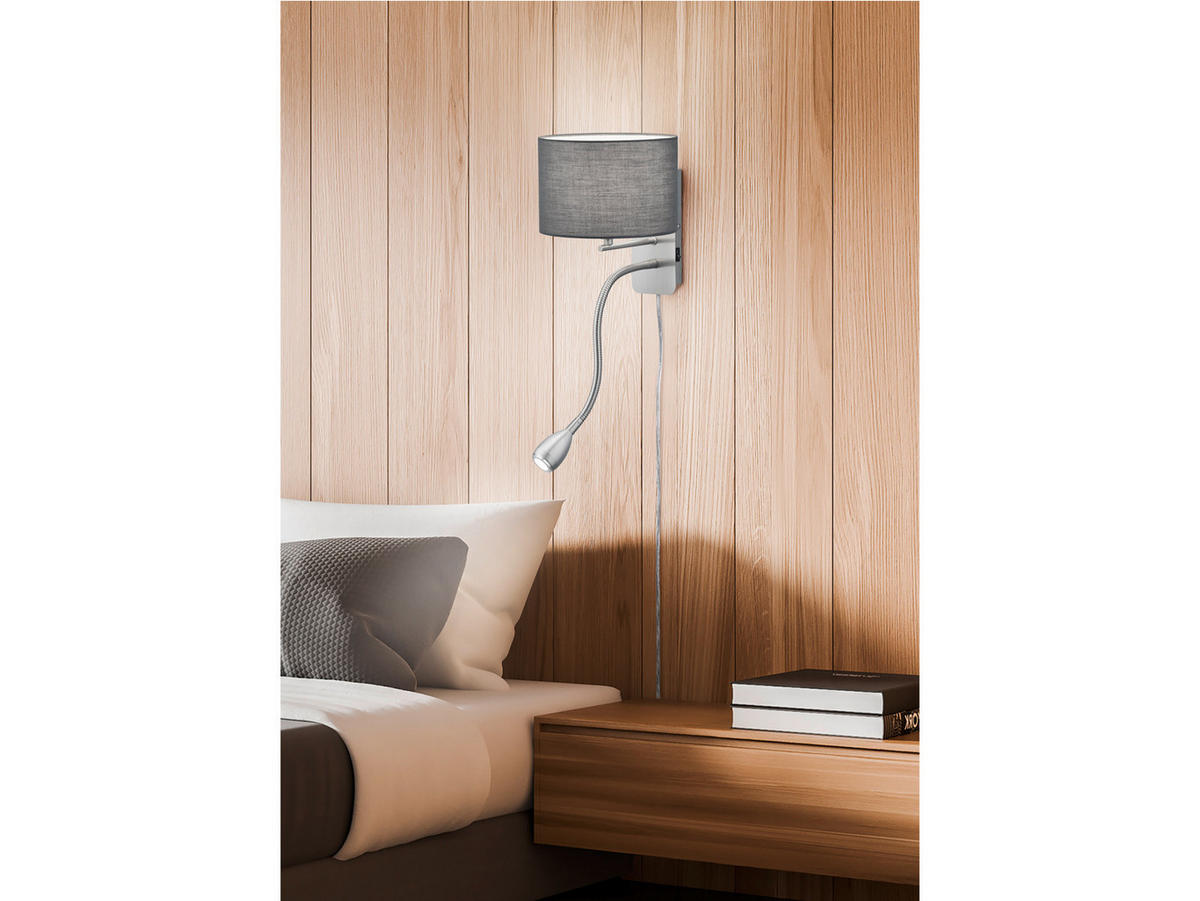 LED-WANDLAMPE Grau Höhe 23,5cm, mit Flexarm, Schalter, Kabel & Stecker - Grau, Textil (34/20/23cm) - meineWunschleuchte