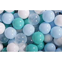 BÄLLE für Bällebad, Spielbälle, Plastikbälle für Kinder Set 50 pcs.: Himmelblau/Türkis/Transparent/Weiß - Pastellblau, Textil (7/7/7cm) - MeowBaby