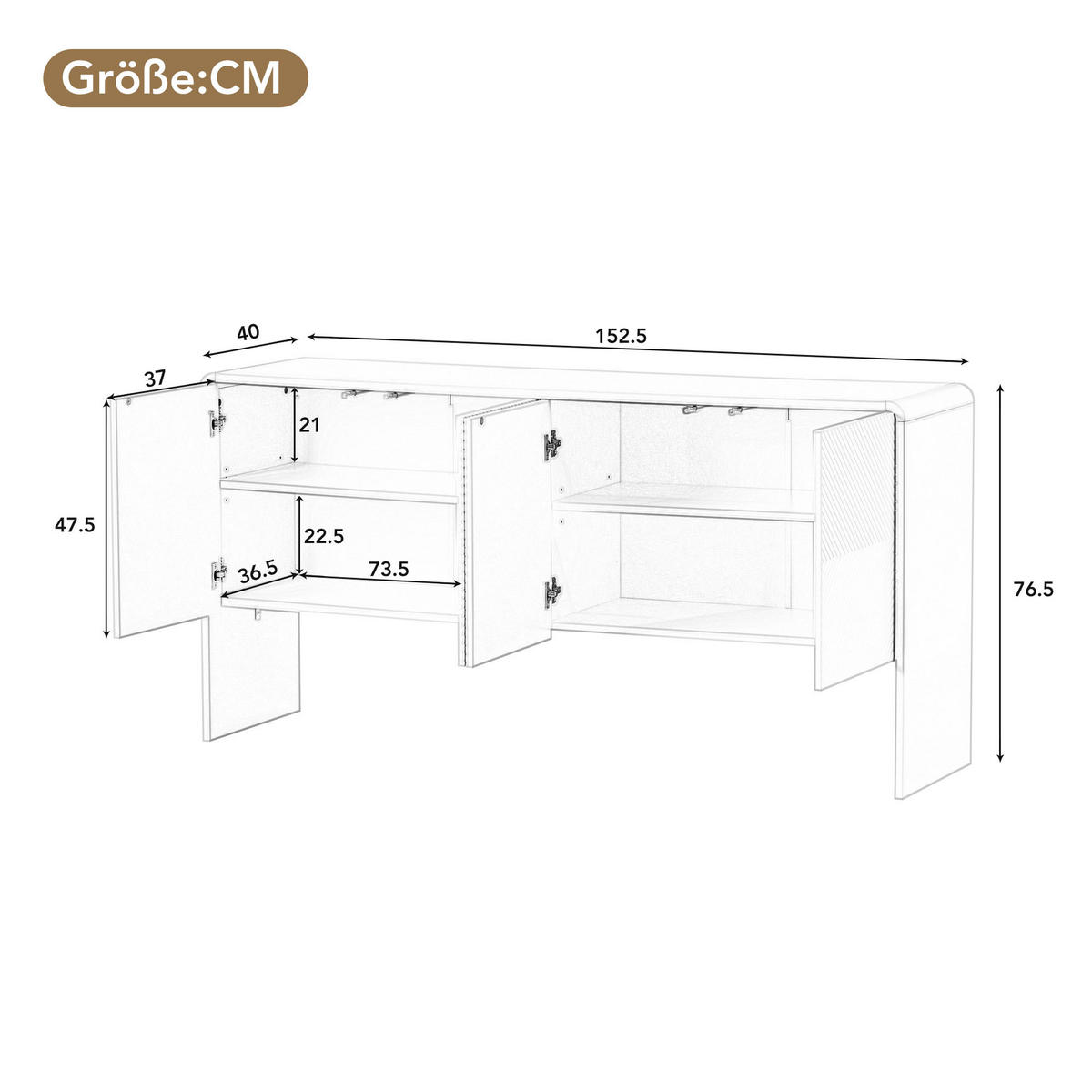 SIDEBOARD Holzoptik mit 3 Türen und viel Stauraum - Eichefarben, Holzwerkstoff (152.5/76.5/40cm) - Urban Meuble