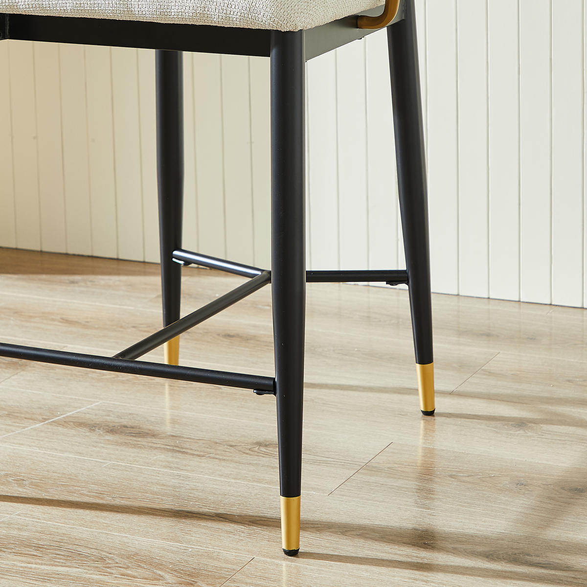 BARHOCKER 2er-Set Beige Höhenverstellbar mit Chenille-Stoff und Rückenlehne - Goldfarben, Textil (52/87/57cm) - PANGIVO