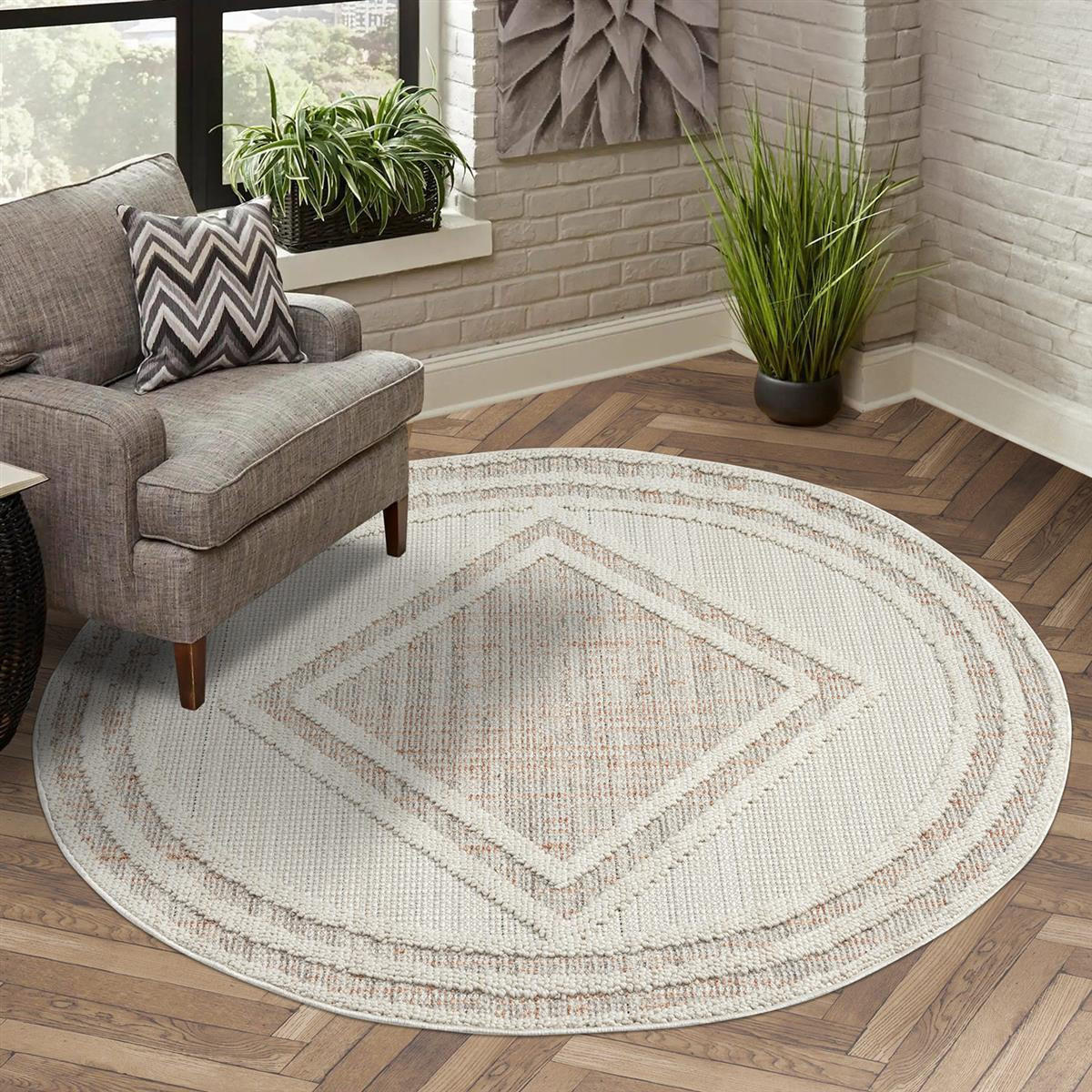 KURZFLOR-TEPPICH Lindo 8853 Terra 200x200 cm Rund - Creme, Textil (200/200cm) - carpet city