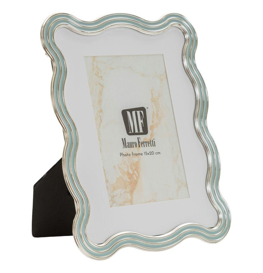 BILDERRAHMEN Elizabeth, Fotoformat 15 x 20 cm, hellblau und silberfarben, Zink und Glas, Rahmen 17,5 x 1,3 x 22,5 cm - Silberfarben/Hellblau, Glas/Metall (17.5/22.5/1.3cm) - Mauro Ferretti