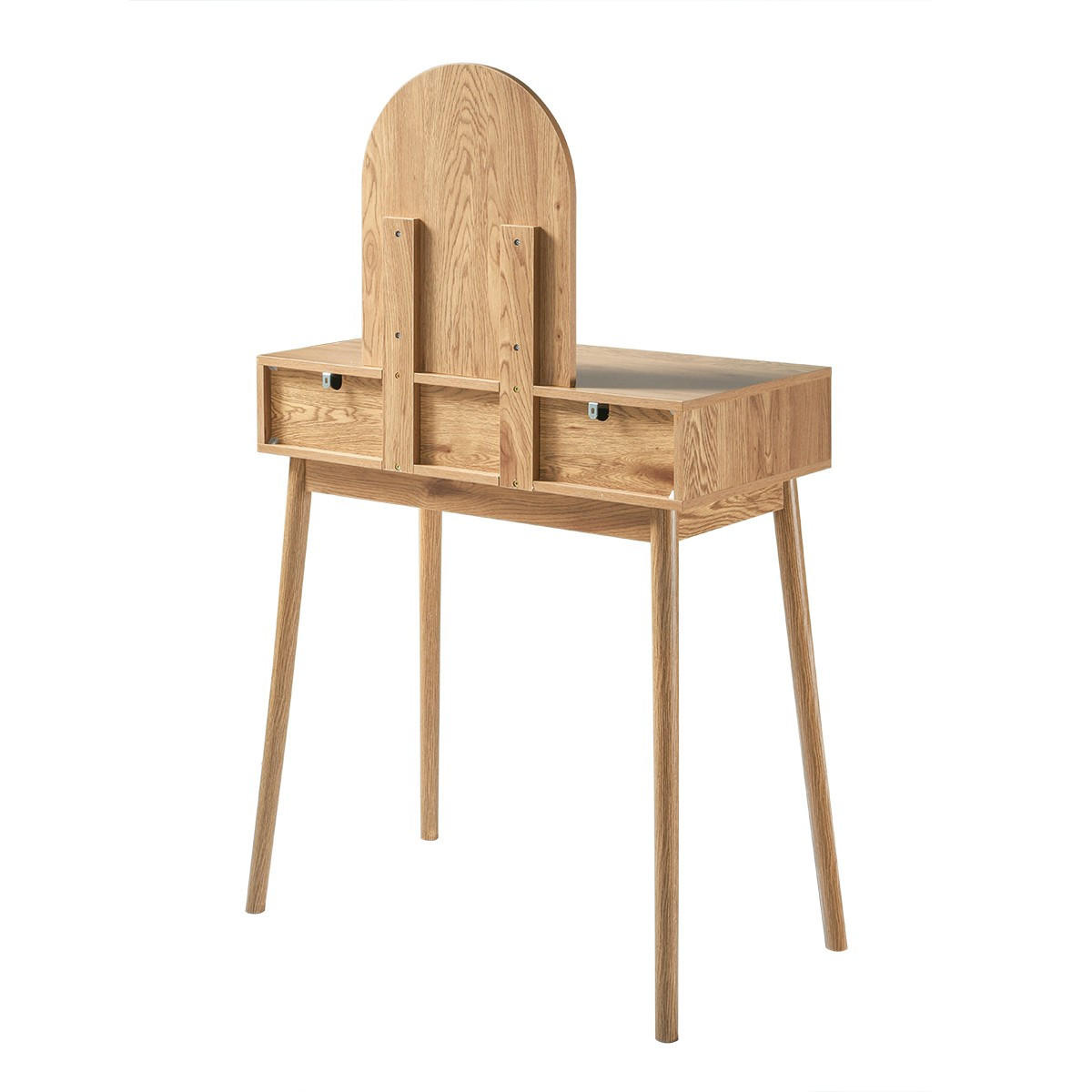 SCHMONKTISCH mit Spiegel und 2 Schubladen Rattanfronten 80/39/140 cm - Eschefarben, Holzwerkstoff (39/140/45cm) - Calicosy