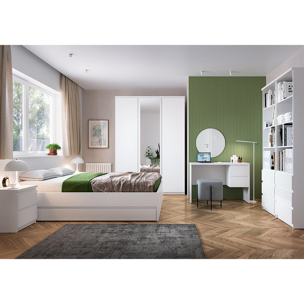 KLEIDERSCHRANK Fortaleza-129 - Weiß, Holzwerkstoff (155/220/58cm) - Lomado