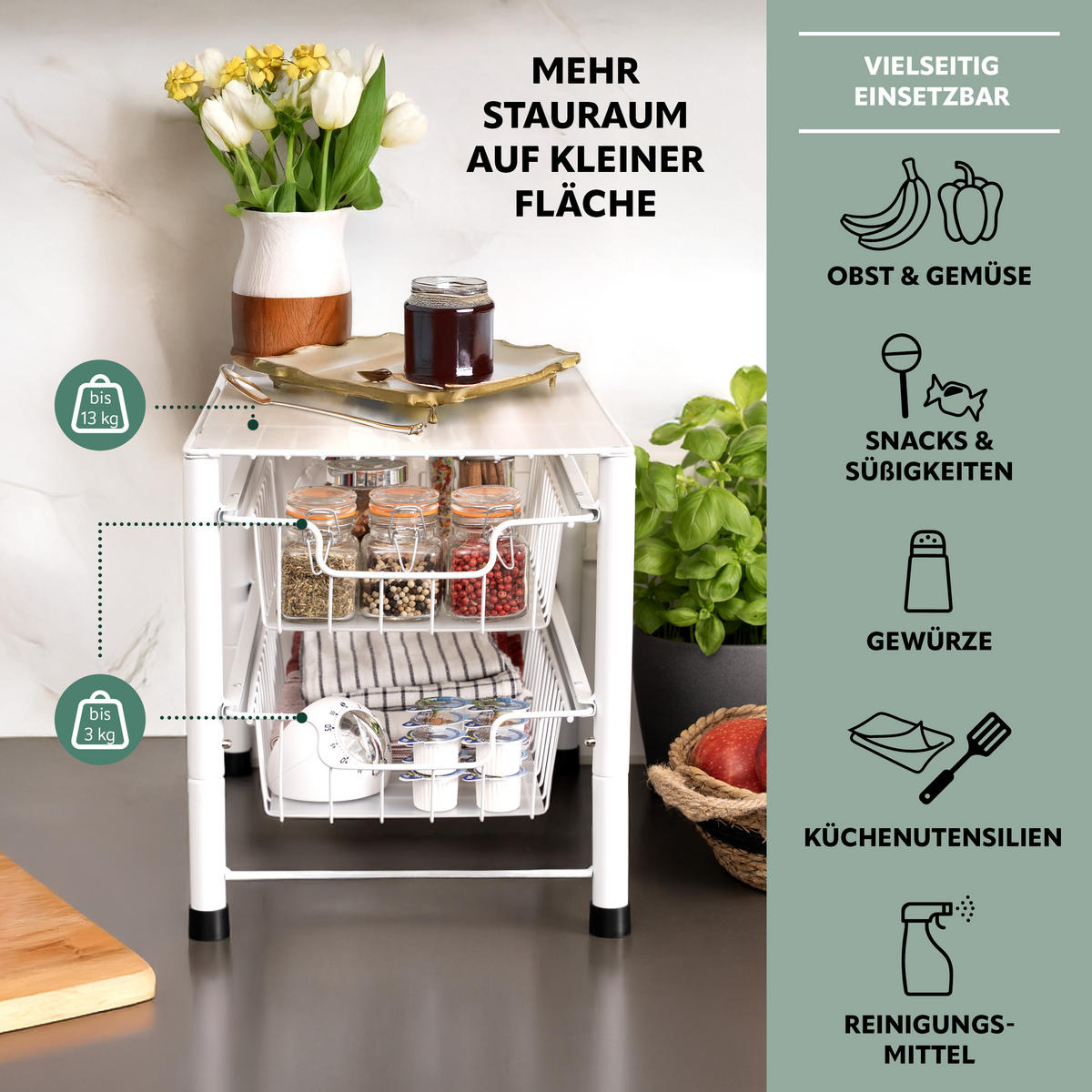 SCHUBLADENREGAL, weiß, Metall, Kunststoff - Weiß, Metall (27.5/31/42.5cm) - bremermann