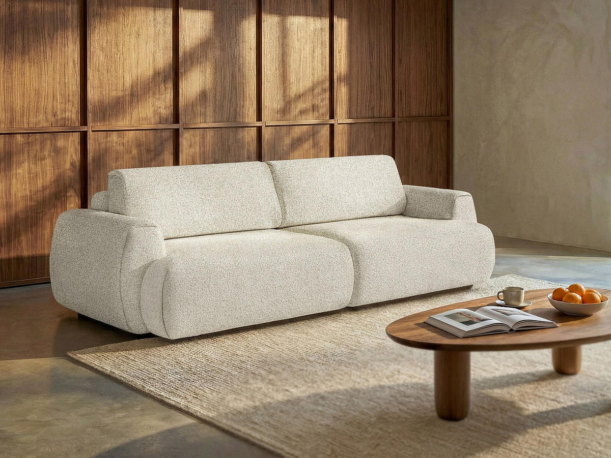 SOFA mit Schlaffunktion 4-Sitzer - melierter Stoff - Beige - MONELIA - Beige, Textil (260/81/106cm) - Vente-Unique