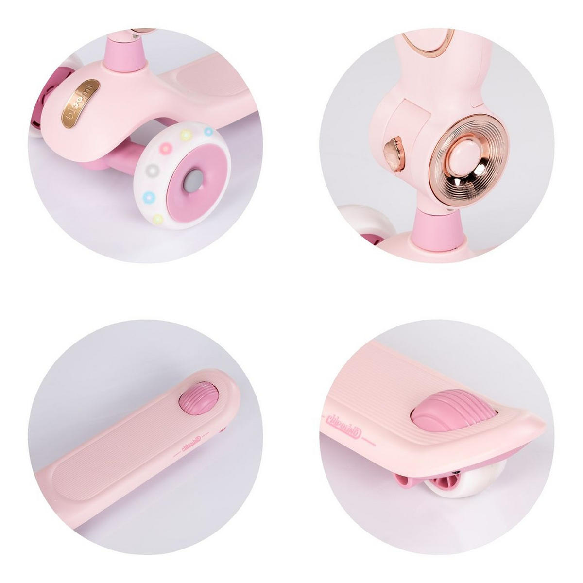 KINDERROLLER Bloomi 2 in 1 rosa Laufrad-Funktion, Sitz, PU-Leuchträder, Bremse, Lenker verstellbar - Rosa, Metall (46/28/77cm) - Chipolino
