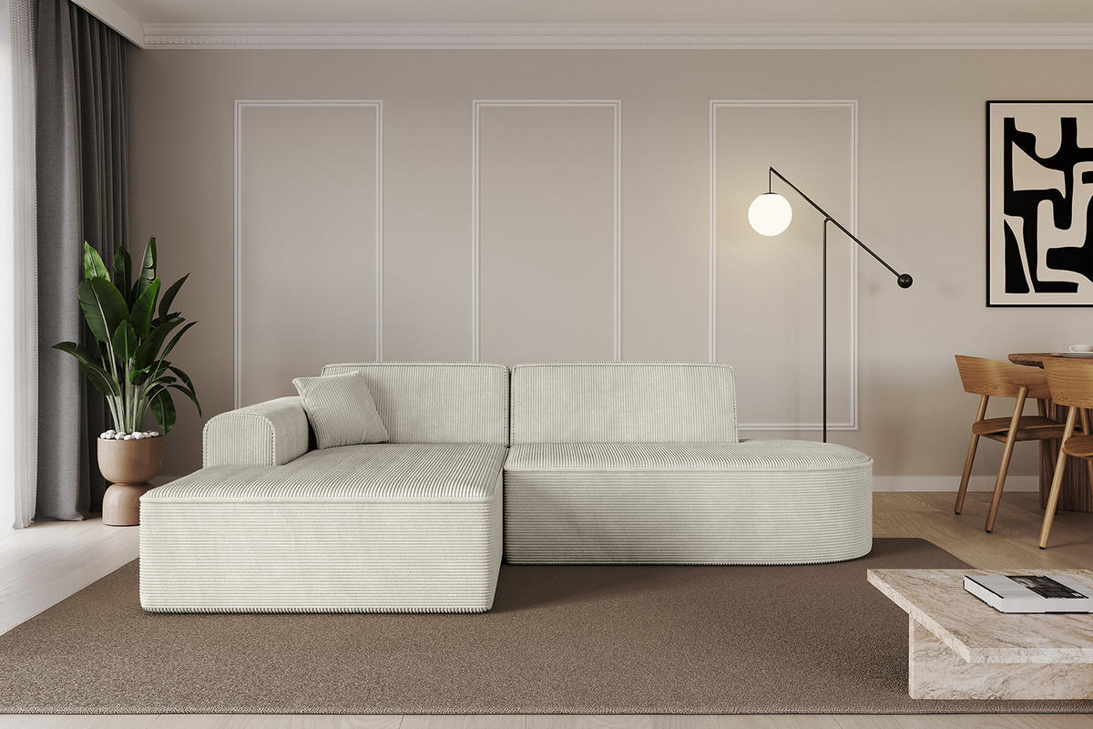 ECKSOFA Ottomane Links IREA-L1-v3 - 232x165x77 cm Creme - Ecru/Creme, Holzwerkstoff/Textil (232/165cm) - ALTDECOR