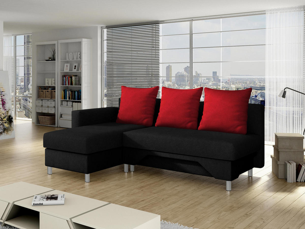 ECKSOFA Tom, Seite: Links - Rot/Schwarz, Holz/Kunststoff (215/133cm) - MIRJAN24