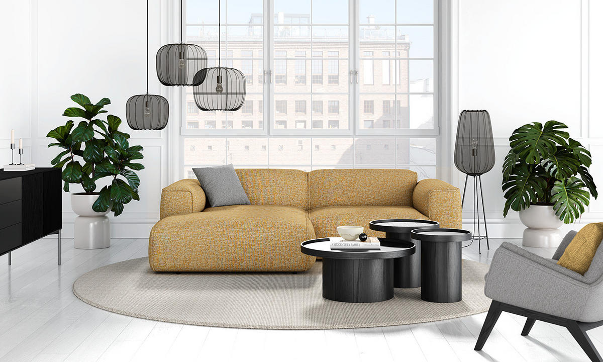 ECKSOFA mit XL-Longchair - Schwarz/Honig, Kunststoff/Textil (260/171cm) - home24