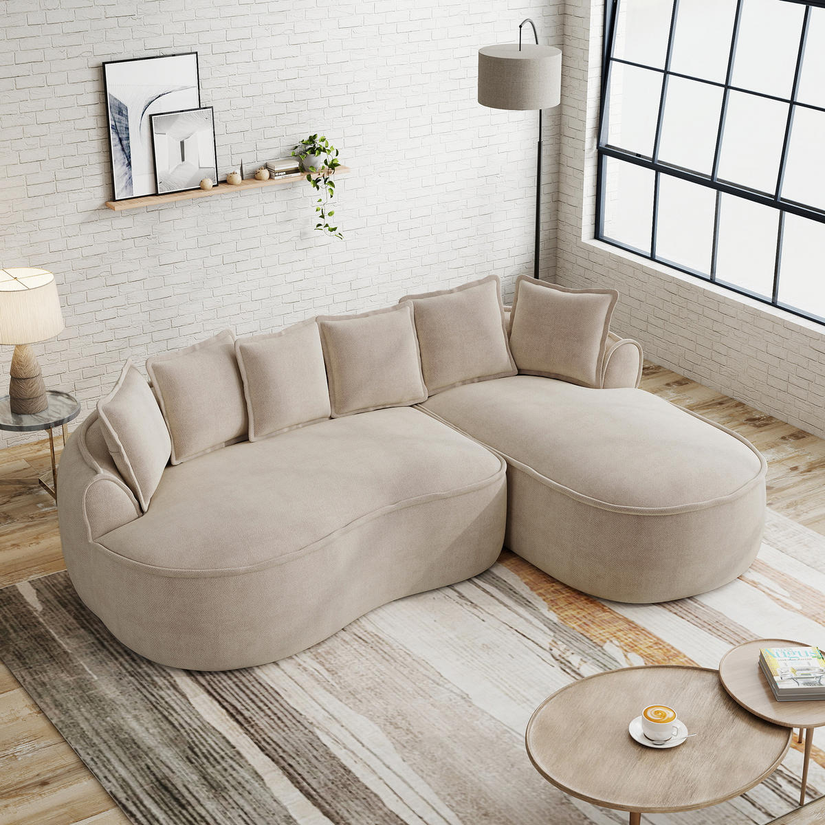 3-SITZER Sofa 252x164x67 cm aus Chenille-Stoff rahmenlos ohne Montage, hellbraun - Hellbraun, Textil (164/67/252cm)