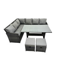 GARTENMÖBEL SET mit Rechteckiger Esstisch Polyrattan Dunkelgrau 8-Sitzer - Dunkelgrau/Grau, Glas/Kunststoff - Fimous