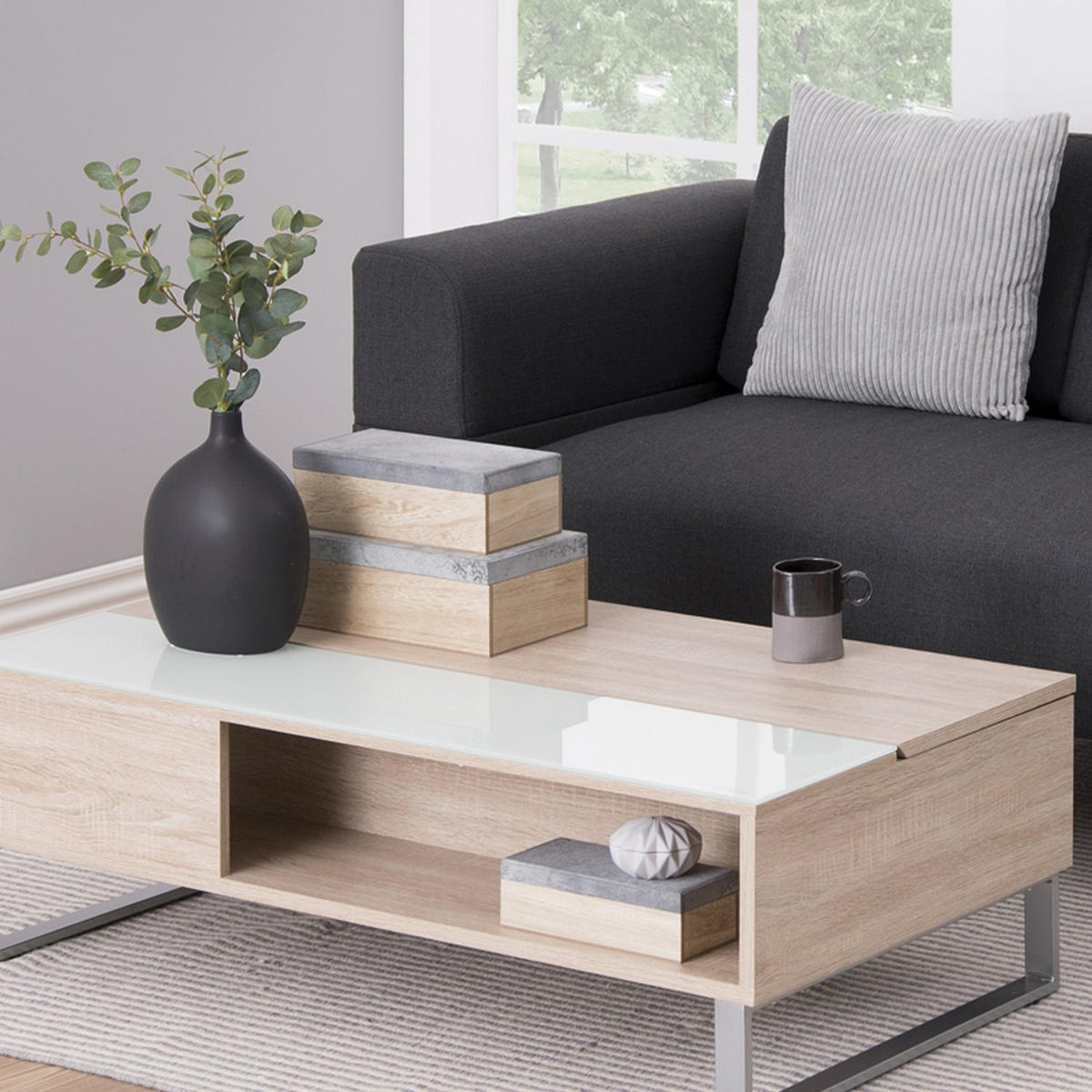 COUCHTISCH Kostrena in Sonoma Eiche 110/60 cm - Beige/Silberfarben, Holzwerkstoff/Metall (110/60/35cm) - Selsey
