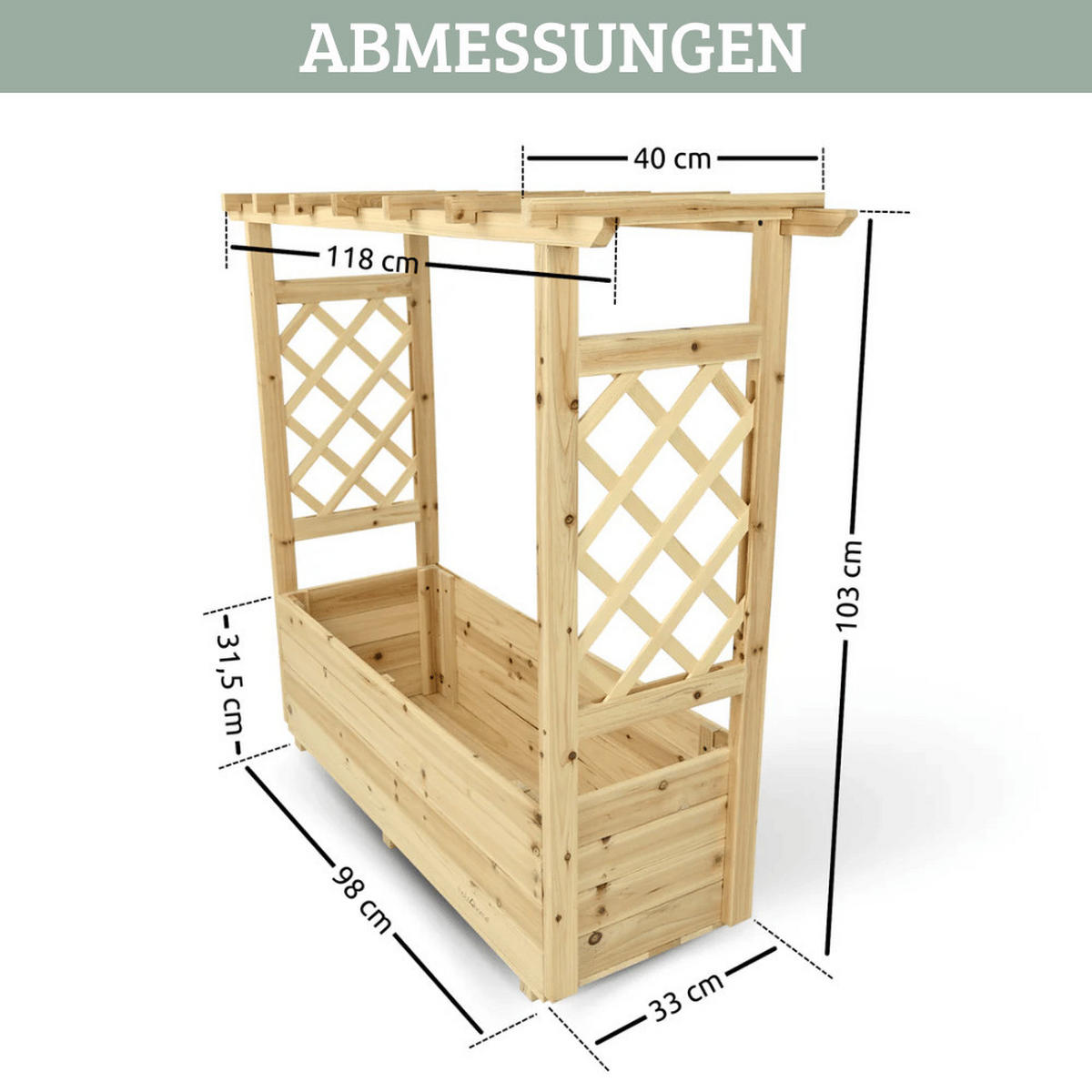 HOCHBEET mit Rankgitter THAO Inkl. Vlies 98cm Breit - Braun, Holz (98/103/33cm) - DELUKE