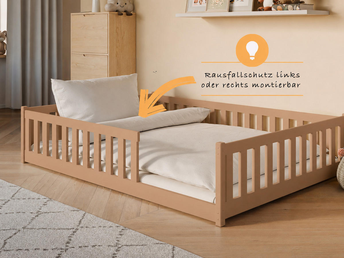 BODENBETT 140x200 cm in Zimt - Braun, Holz (140/200cm) - Kids Collective