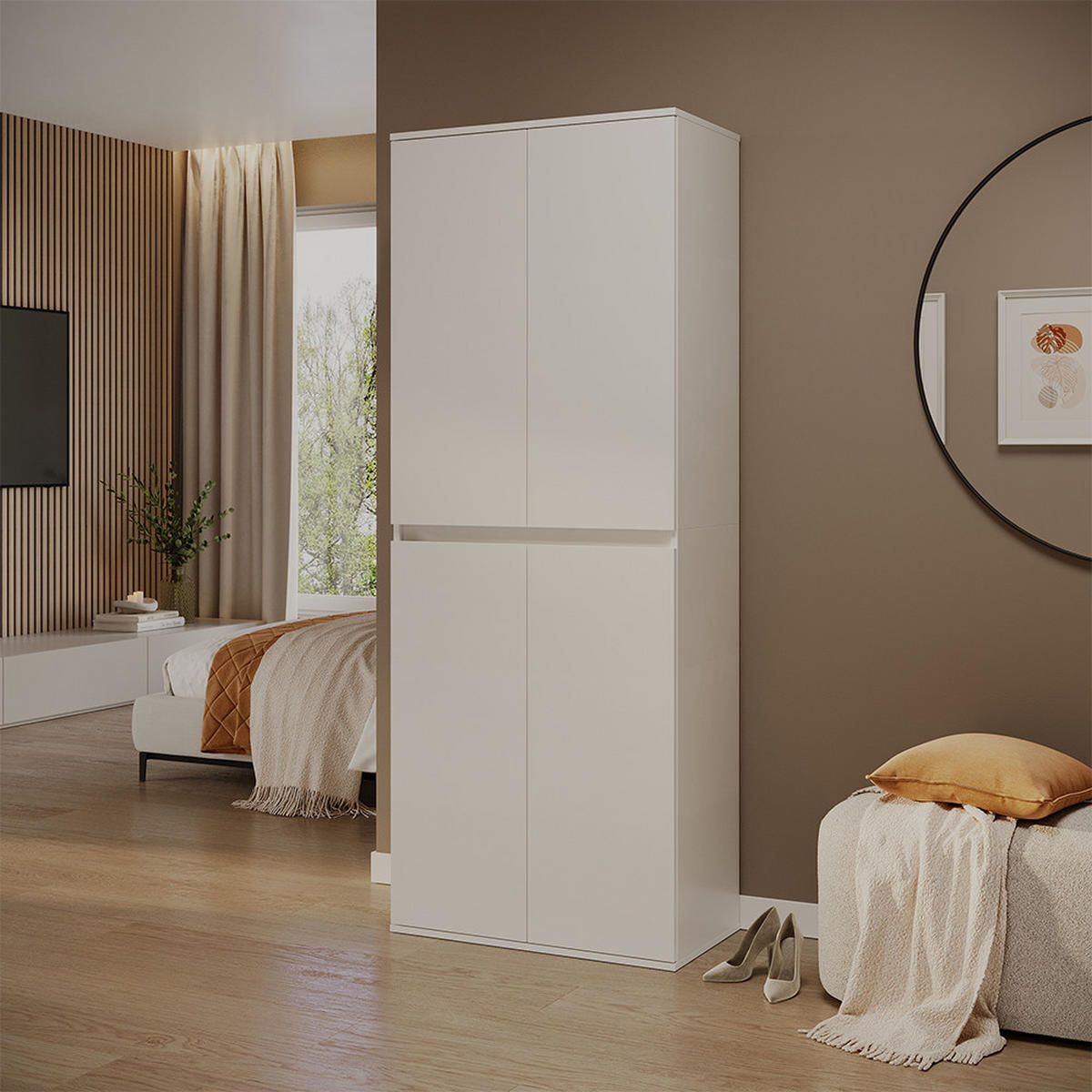 GARDEROBA Claus Bela 74 x 191.5 cm s 4 vrati - bela, leseni material (74/191.5/40cm) - Vicco