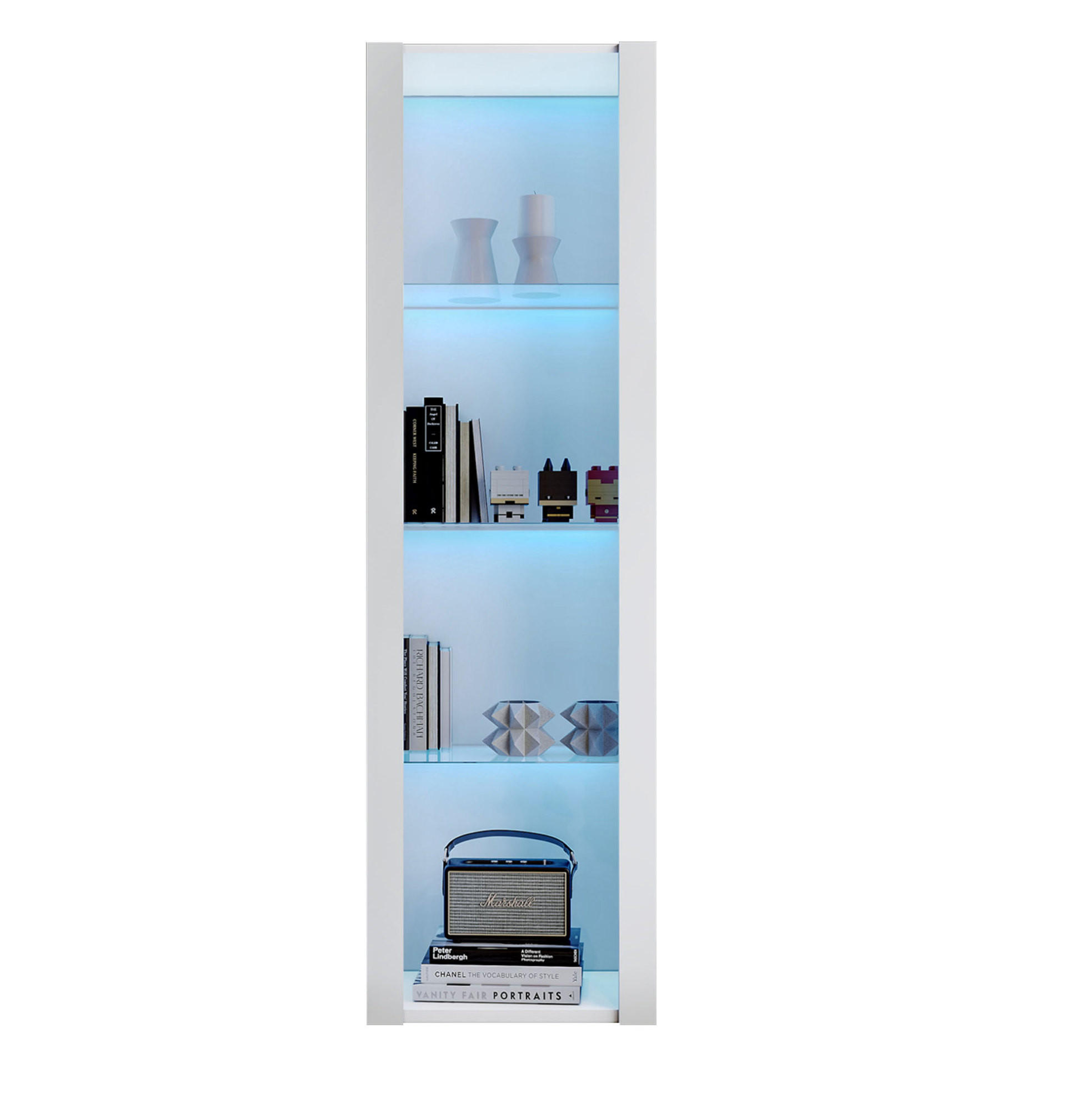 VITRINE 55/38/166 cm in Weiß Hochglanz mit LED-Beleuchtung und 3 Glasböden - Weiß, Holzwerkstoff (55/166/38cm) - Flora Grace