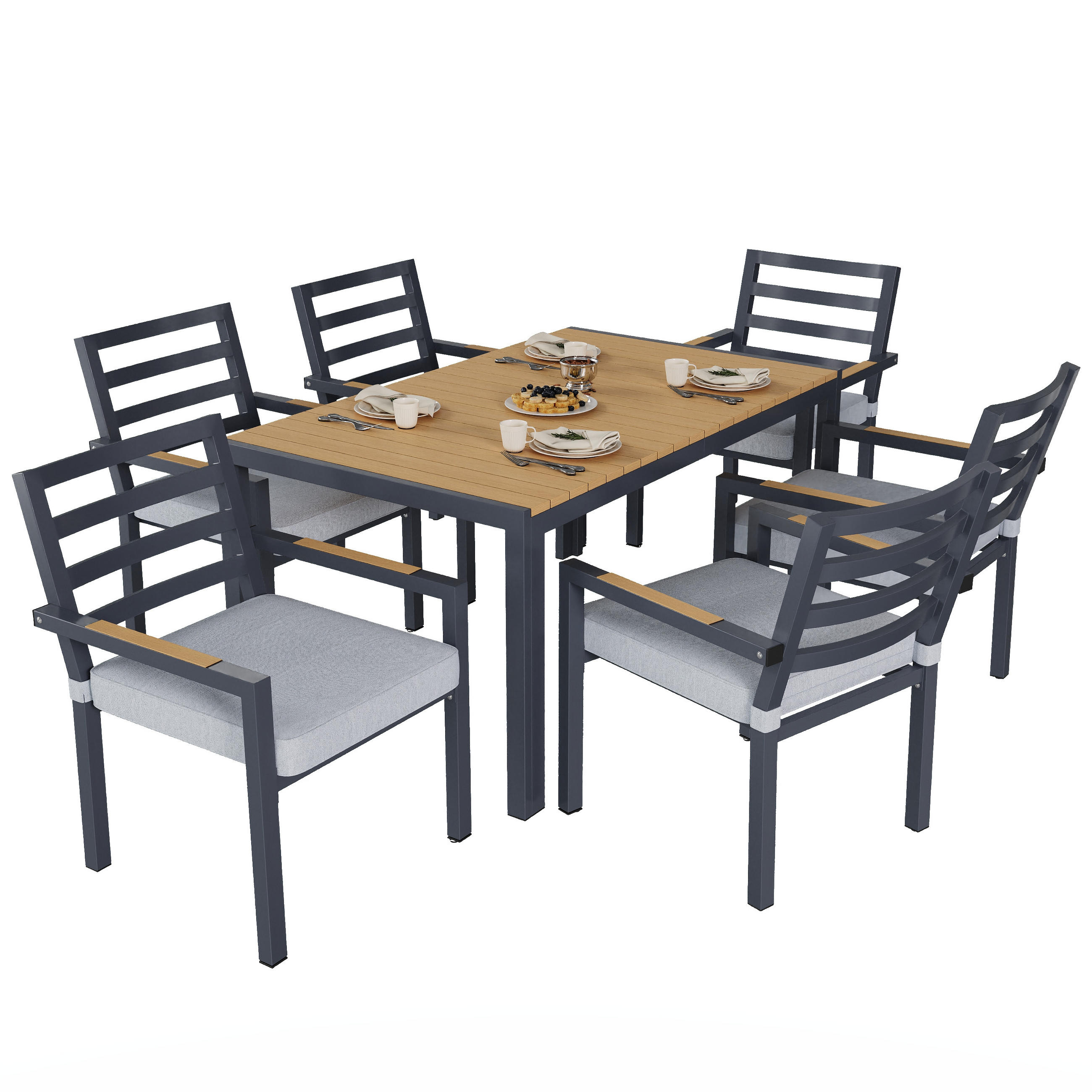 GARTEN Essgruppe 6-Sitzer 143.5×90×72 cm Industriestil, grau - Grau, Textil