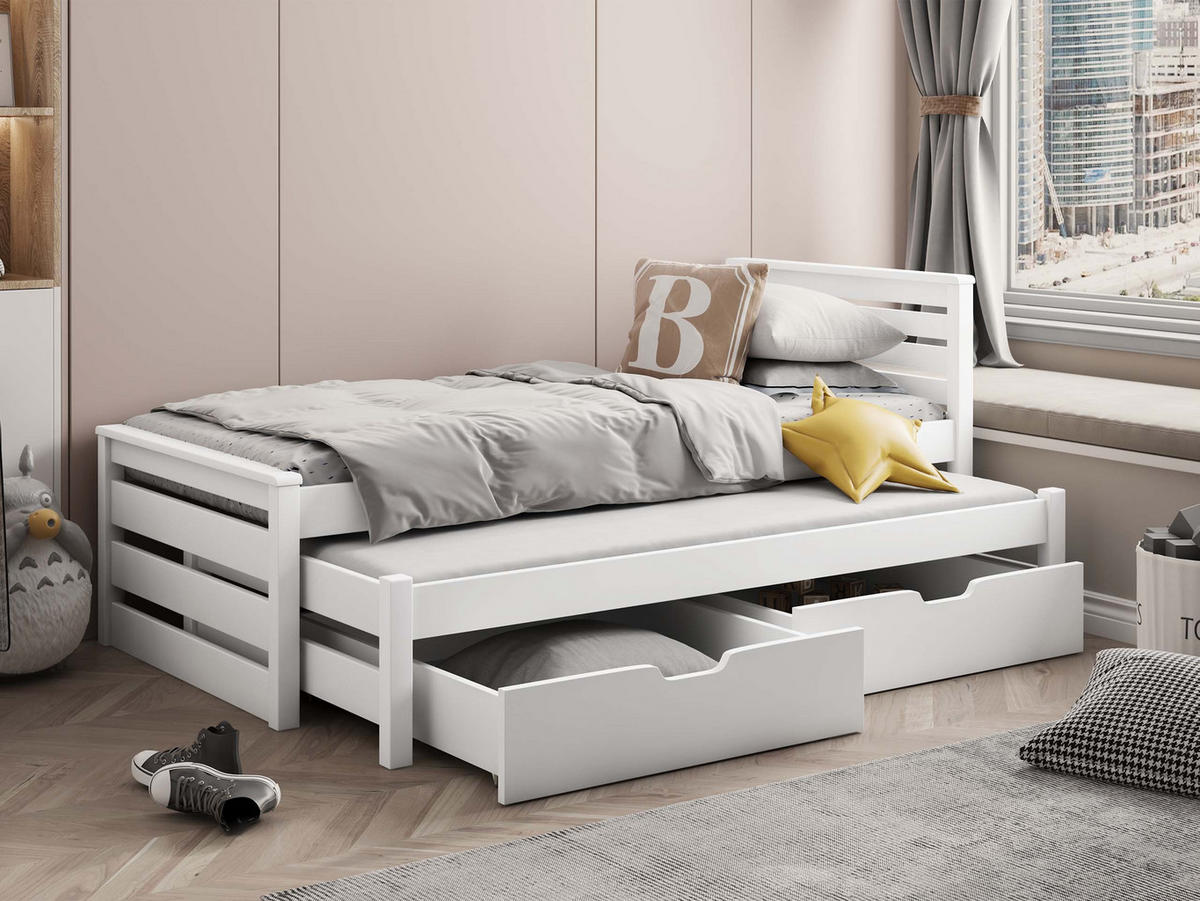 KINDERBETT Calwin 90 mit Ausziehbett - Weiß, Holz (90/200cm) - MIRJAN24