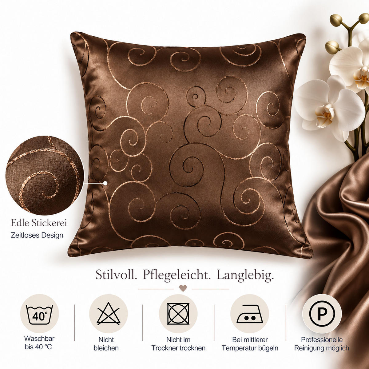 KISSENBEZUG 60/60 cm Braun Damast Circle - Braun, Textil (60/60cm) - TiborTex