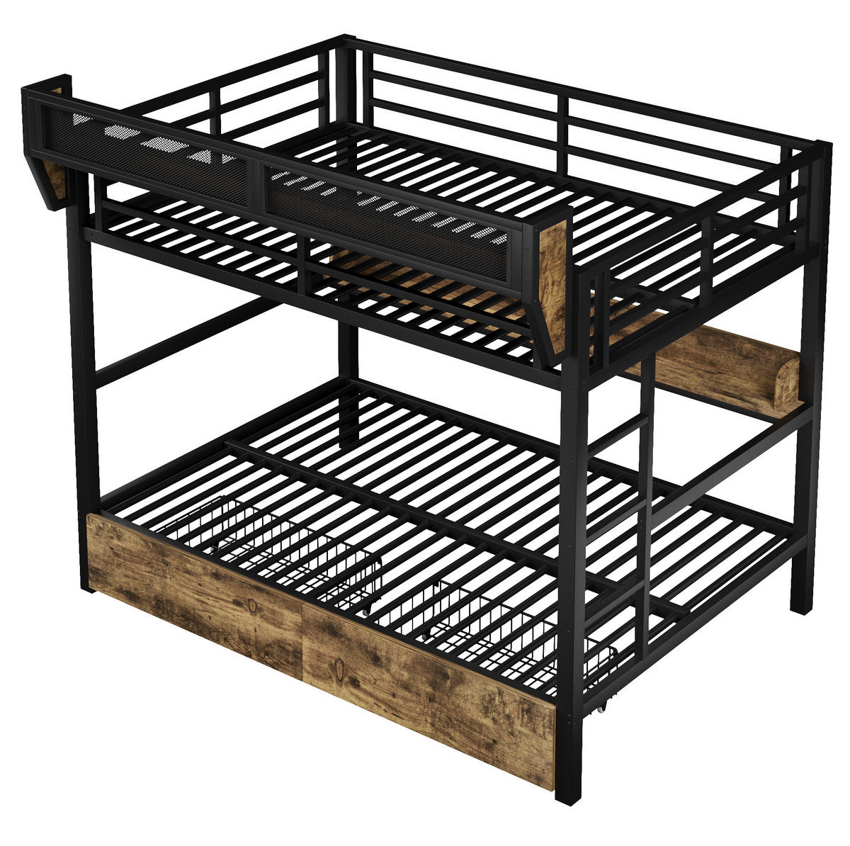ETAGENBETT 140/200 cm Schwarz mit LED und Stauraum ohne Matratze - Schwarz, Metall (140/200cm) - MIVRAY