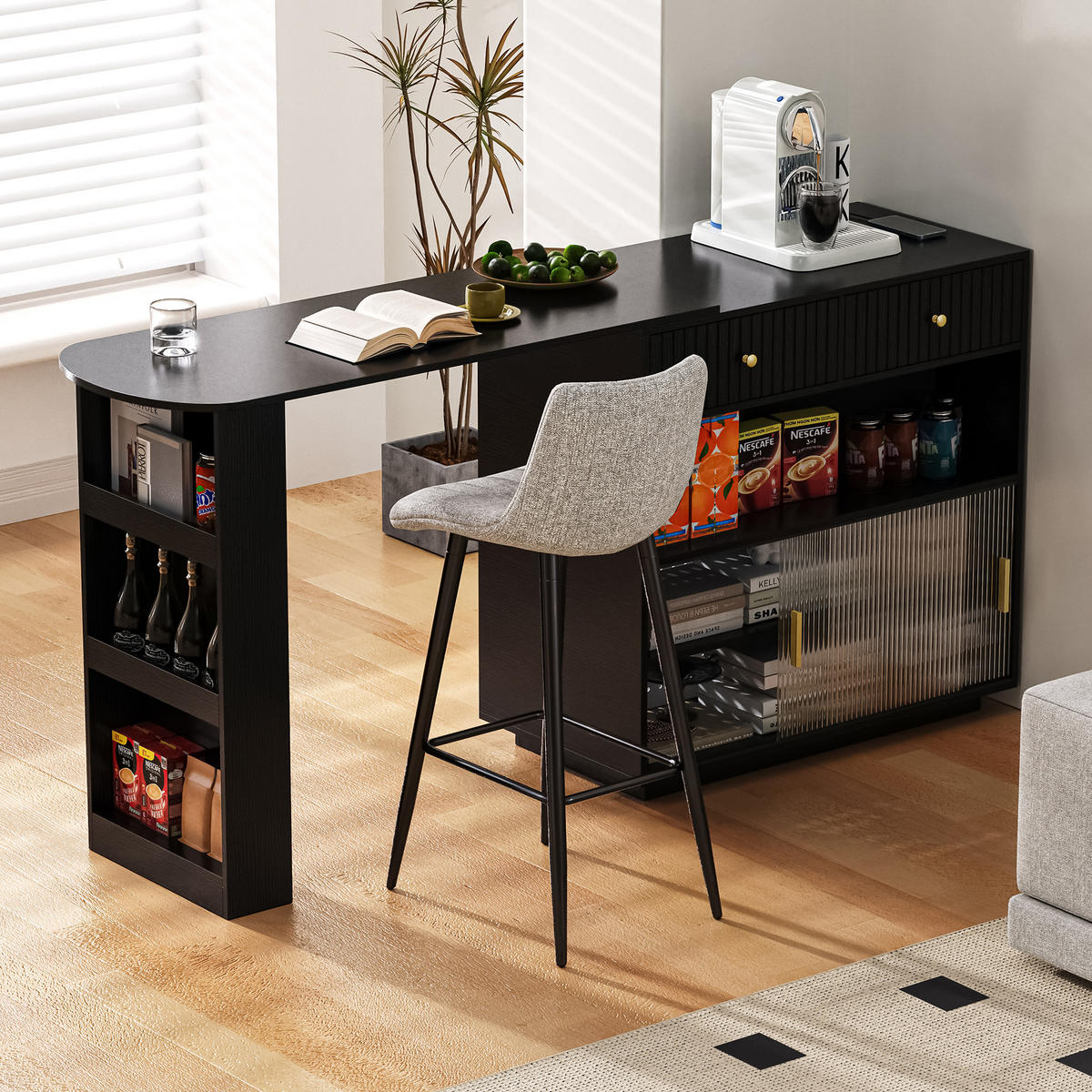 SIDEBOARD 120x50x95.5 cm Schwarz mit LED-Beleuchtung & Ladestation - Schwarz, Holzwerkstoff (120/95.5/50cm) - Modfu