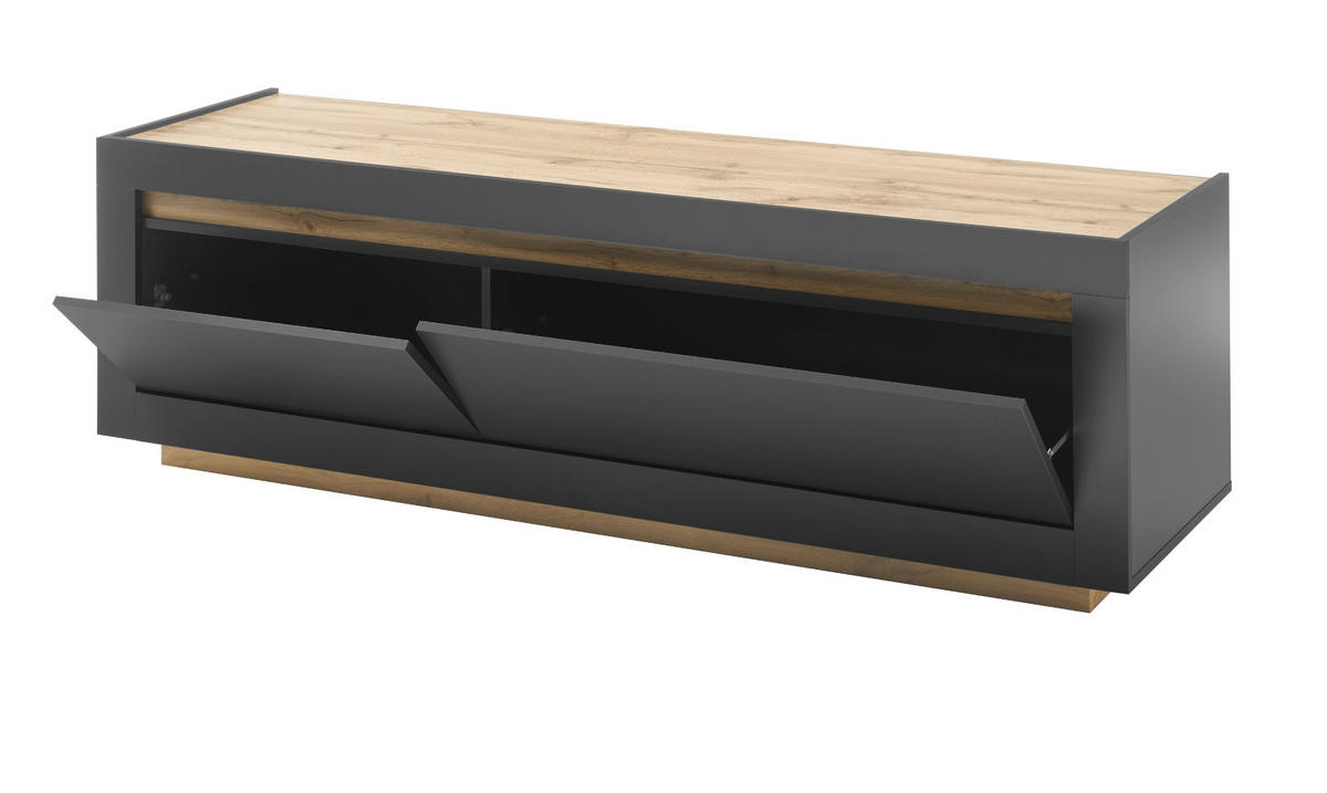 TV-LOWBOARD anthrazit, Wotan Eiche, TV Unterteil 180 x 56 cm - Eichefarben/Anthrazit, Holzwerkstoff (180/56/50cm) - Furn.Design