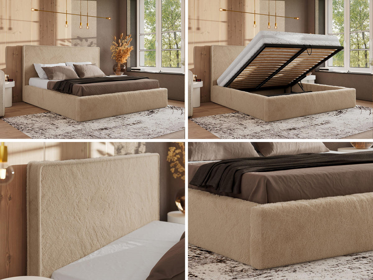 POLSTERBETT CORIVO CLASSIC 140/200 - Beige Plüsch - Schaum-Matratze - Beige, Textil (140/200cm) - MKS