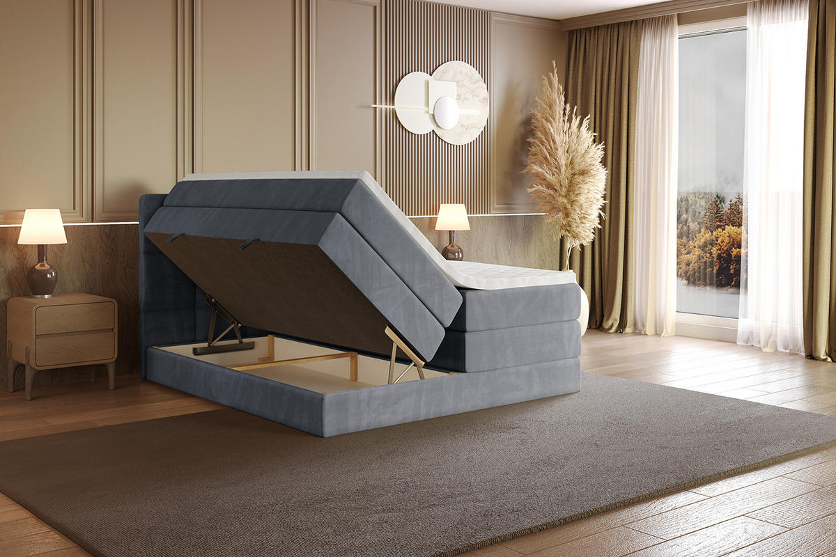 BOXSPRINGBETT mit Matratze H3|H4 und Lattenrost - LIRO KING-120x200 - Grau Casablanca - Grau, Holzwerkstoff (120/200cm) - ALTDECOR