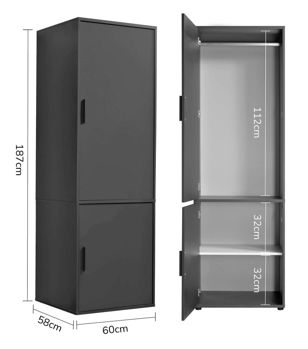 KLEIDERSCHRANK Der Grenzenlose - Anthrazit, Holzwerkstoff (60/187/58cm) - Mokebo