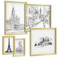 BILDER SET 5er Set - 50x50 cm & 20x30 cm & 40x60 cm Goldrahmen - Abstrakte Gemäldekompositionen - Goldfarben, Kunststoff (40/60cm) - TULUP