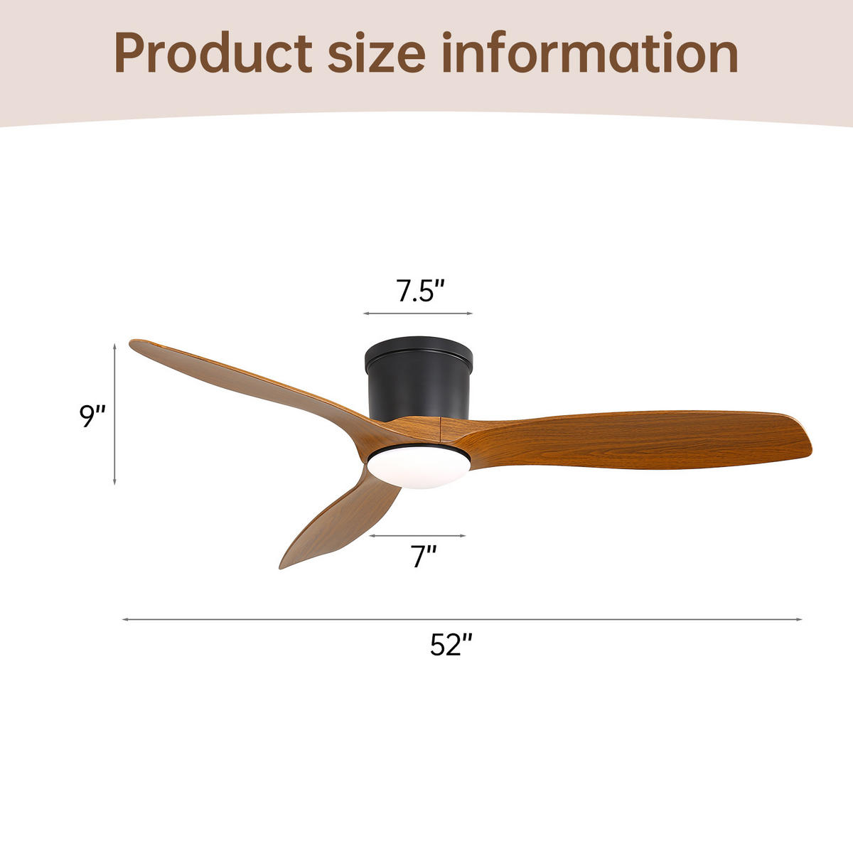DECKENVENTILATOR 52Zoll LED Licht 18W ABS Flügel Dimmbar - Braun, Kunststoff (132/132/22.86cm) - CASIVA