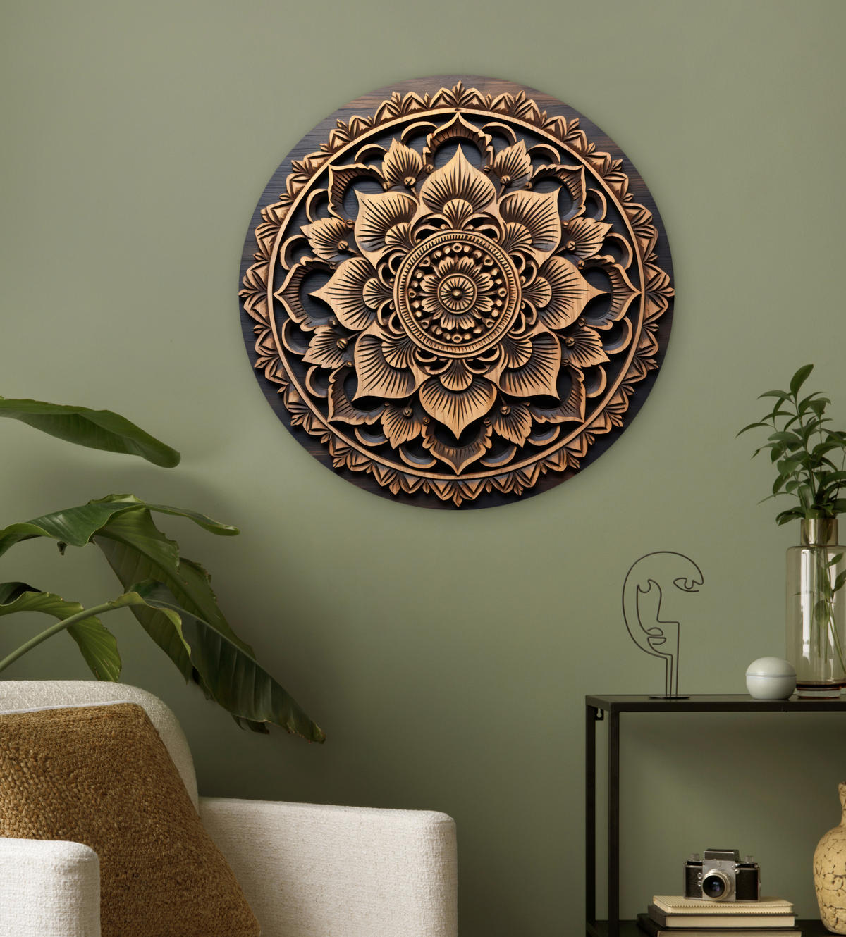 WANDBILD Mandala - Holz - Blumen - Braun 60x60 cm - Gelb, Kunststoff (60/60cm) - MuchoWow