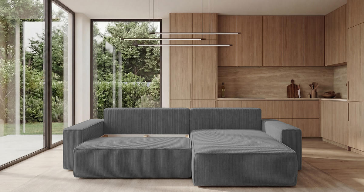 ECKSOFA California mit Schlaffunktion Hellgrau Rechts - Grau, Textil (280/184cm) - Cornero