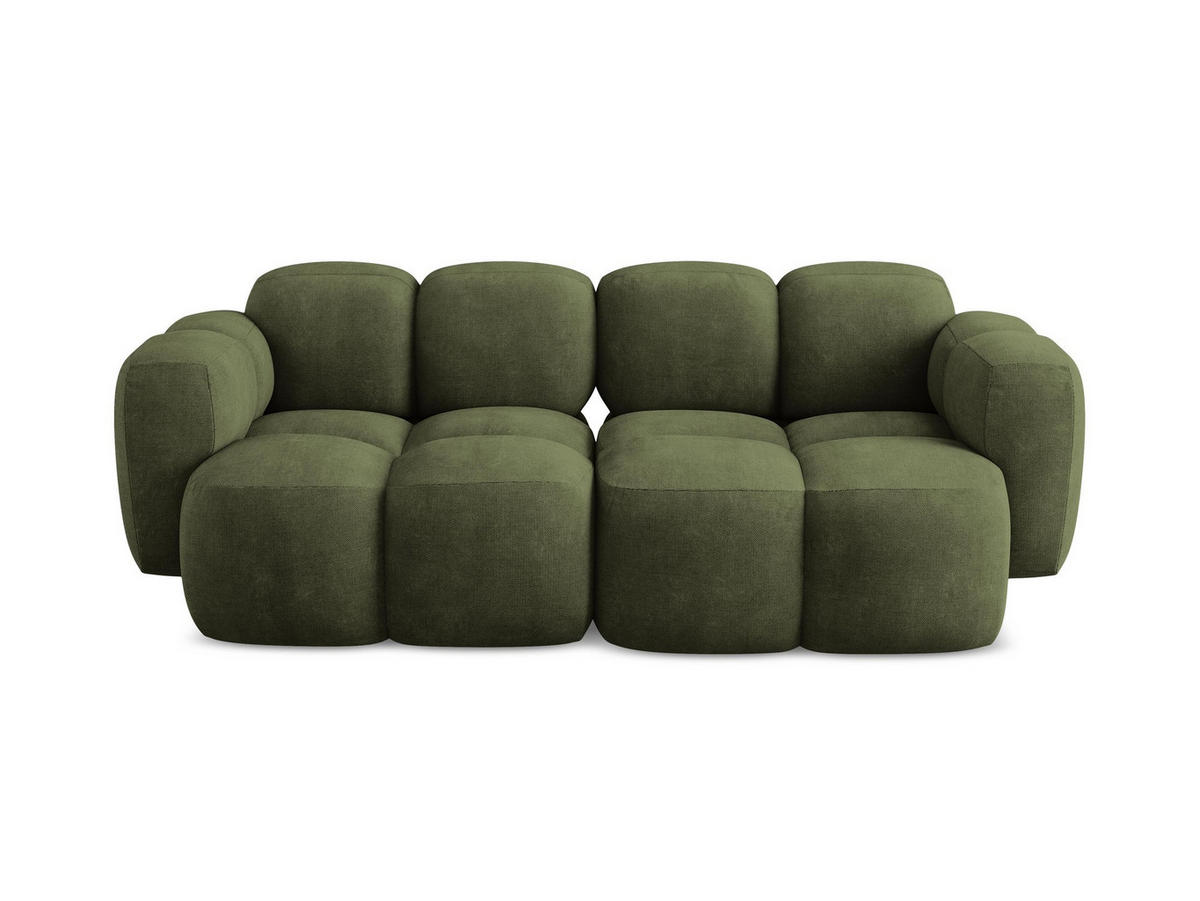 2-SITZER SOFA Chenille Stoff Grün - Schwarz/Olivgrün, Holzwerkstoff/Kunststoff (210/72/115cm) - Makamii
