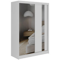 SCHWEBETÜRENSCHRANK 150 - GRECJA - Weiß mit Spiegel - Alufarben/Weiß, Holzwerkstoff/Metall (150/216/61cm) - MKS