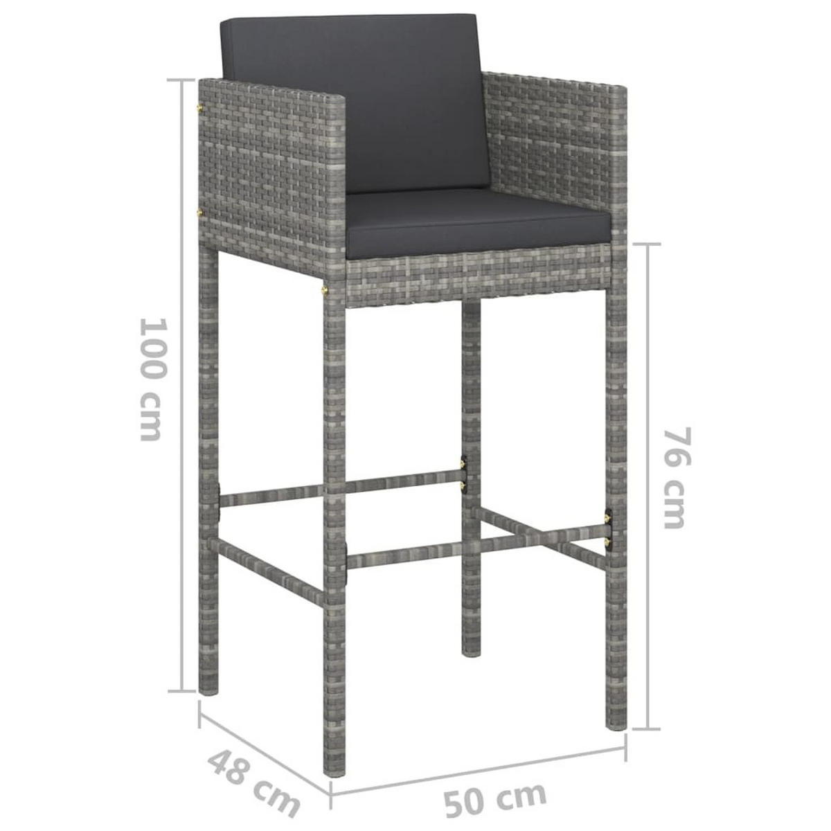 BARHOCKER 2er set Mit Kissen Grau Poly Rattan - Grau, Kunststoff (50/100/48cm) - vidaXL