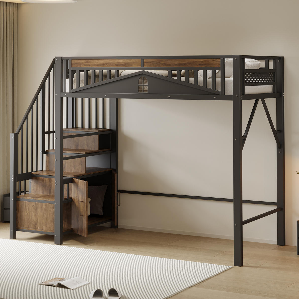 HOCHBETT 90/200 cm Schwarz mit Sicherheitsgehäuse und Stauraum - Schwarz, Metall (90/200cm) - OKWISH