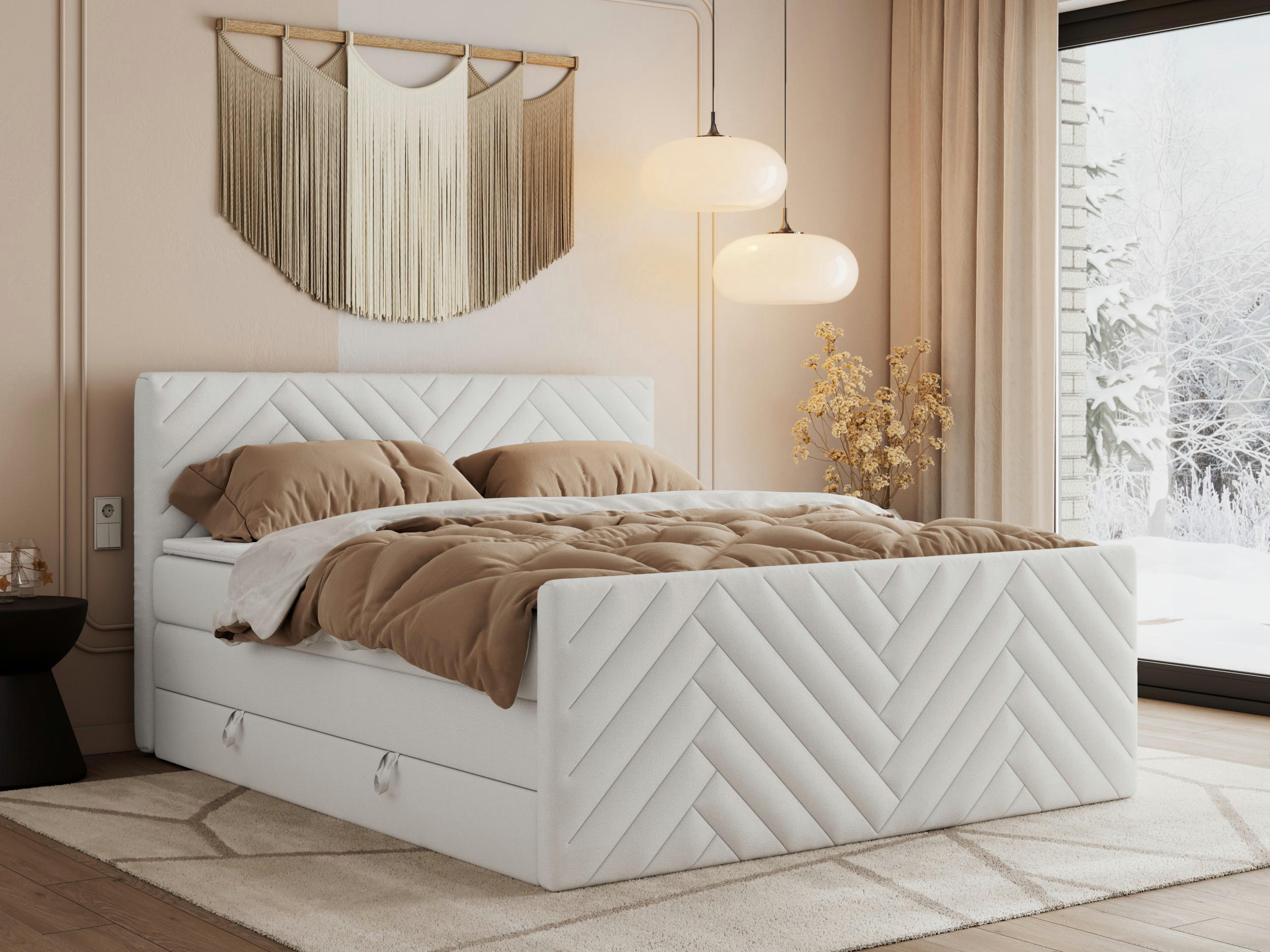 BOXSPRINGBETT PARIS KING DUO - 120/200 - Weiß Kunstleder - H3 - Weiß, Holz/Textil (120/200cm) - MKS