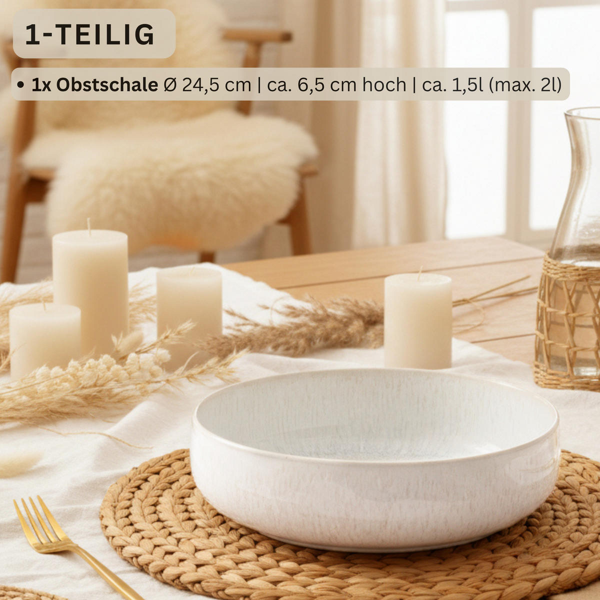 OBSTSCHALE Korfu - 1 teilig aus Steingut - Creme, Stein (24.5/6.5/24.5cm) - Sänger