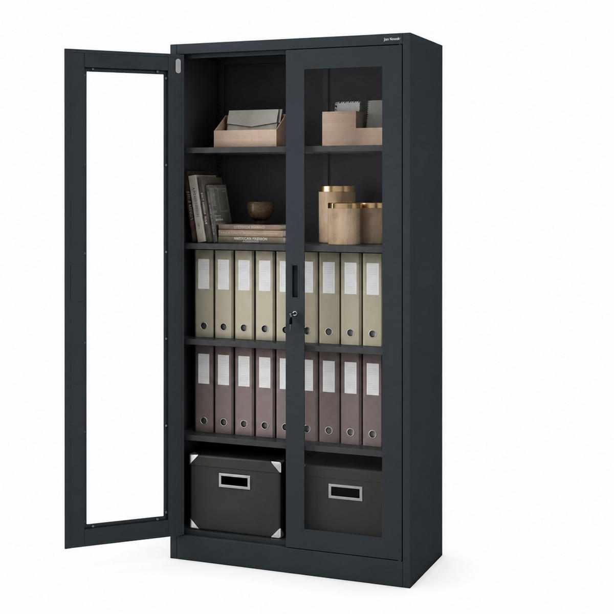 VITRINENSCHRANK Amelia 185x90x40 cm - Anthrazit, Metall (90/185/40cm) - Jan Nowak