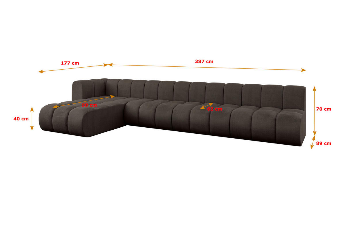 ECKSOFA modulares Sofa Darnel-L3 - 387x177x70 cm Braun - Braun, Holzwerkstoff/Textil (387/177cm) - ALTDECOR