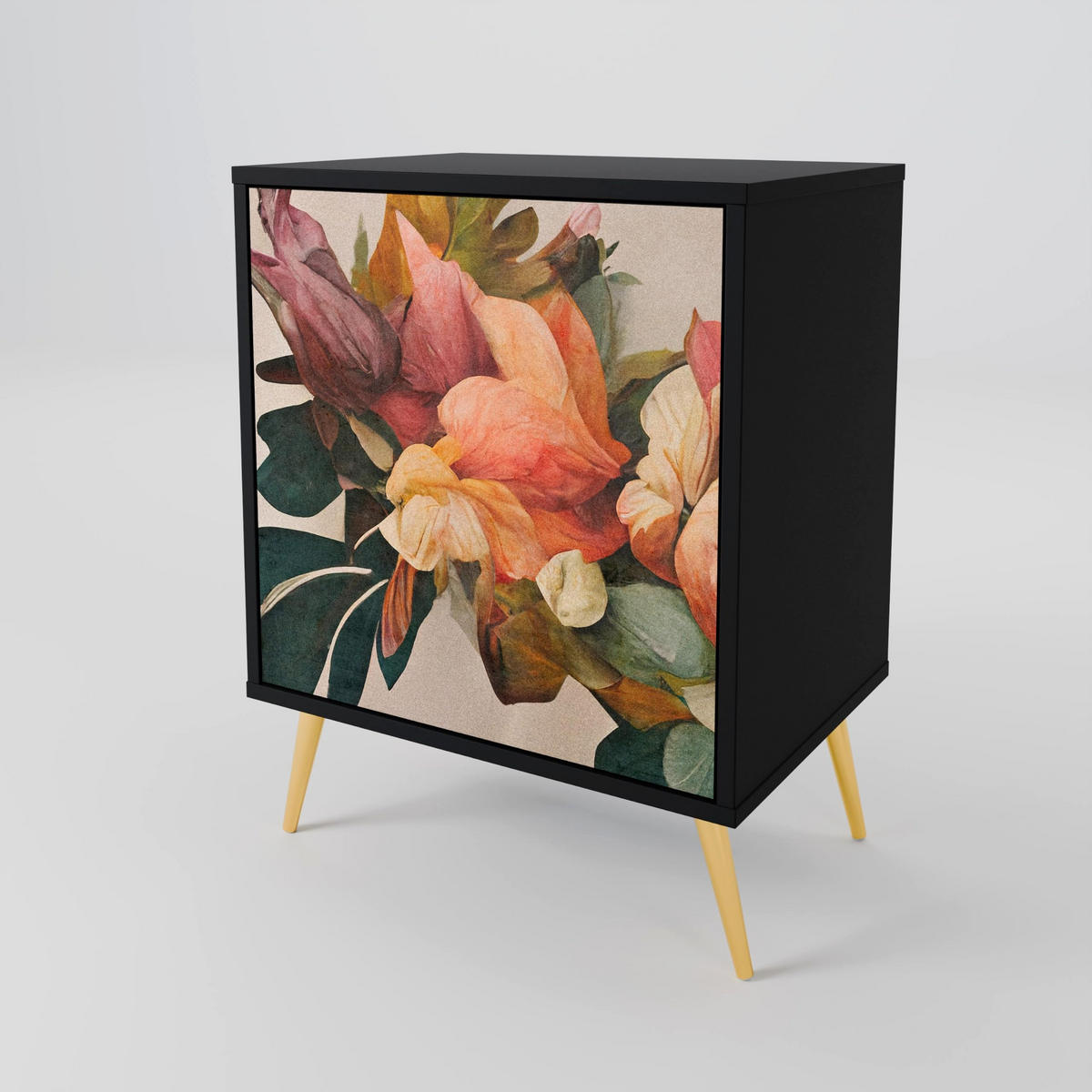 SIDEBOARD STYLISH BEAUTY, Schwarz, 57,5x42x72,5 cm, Schwarze Metallfüße - Multicolor/Schwarz, Holzwerkstoff/Metall (57.5/72.5/42cm) - SpaceRebels