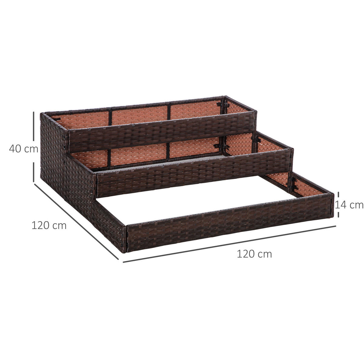 HOCHBEET, 3-stufiges Beet ohne Boden, 120 x 120 x 40 cm, Grau - Multicolor, Holzwerkstoff (120/40/120cm) - FORIOUS