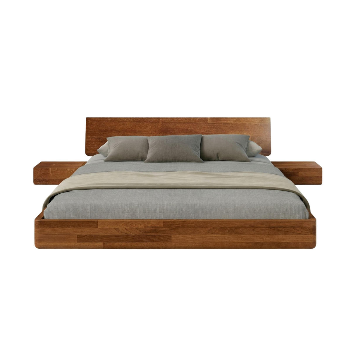 MASSIVHOLZBETT Lena mit 2 Nachttischen, 200/200, Buche - lackiert, Nussbaumfarbe - Walnussfarben, Holz/Buchenholz (200/200cm) - Visby