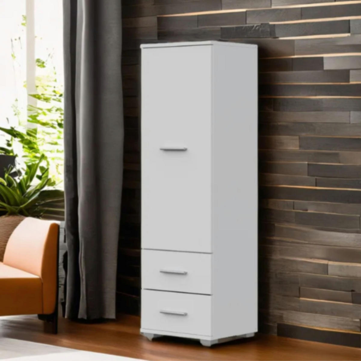 HOCHSCHRANK FAUSKE SZF1-1D2S Schubladen Weiß - Silberfarben/Weiß, Holzwerkstoff/Kunststoff (40/130/36cm) - Komodee