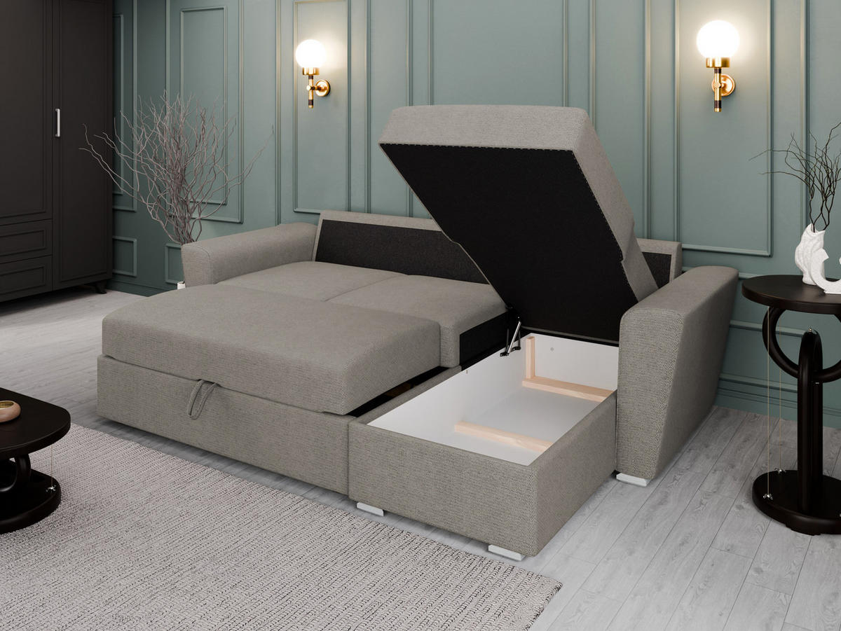 ECKSOFA Bellano Ecksofa L-Form- links oder rechts montierbar, grau - Grau, Holz (243/156cm) - Panda Möbel