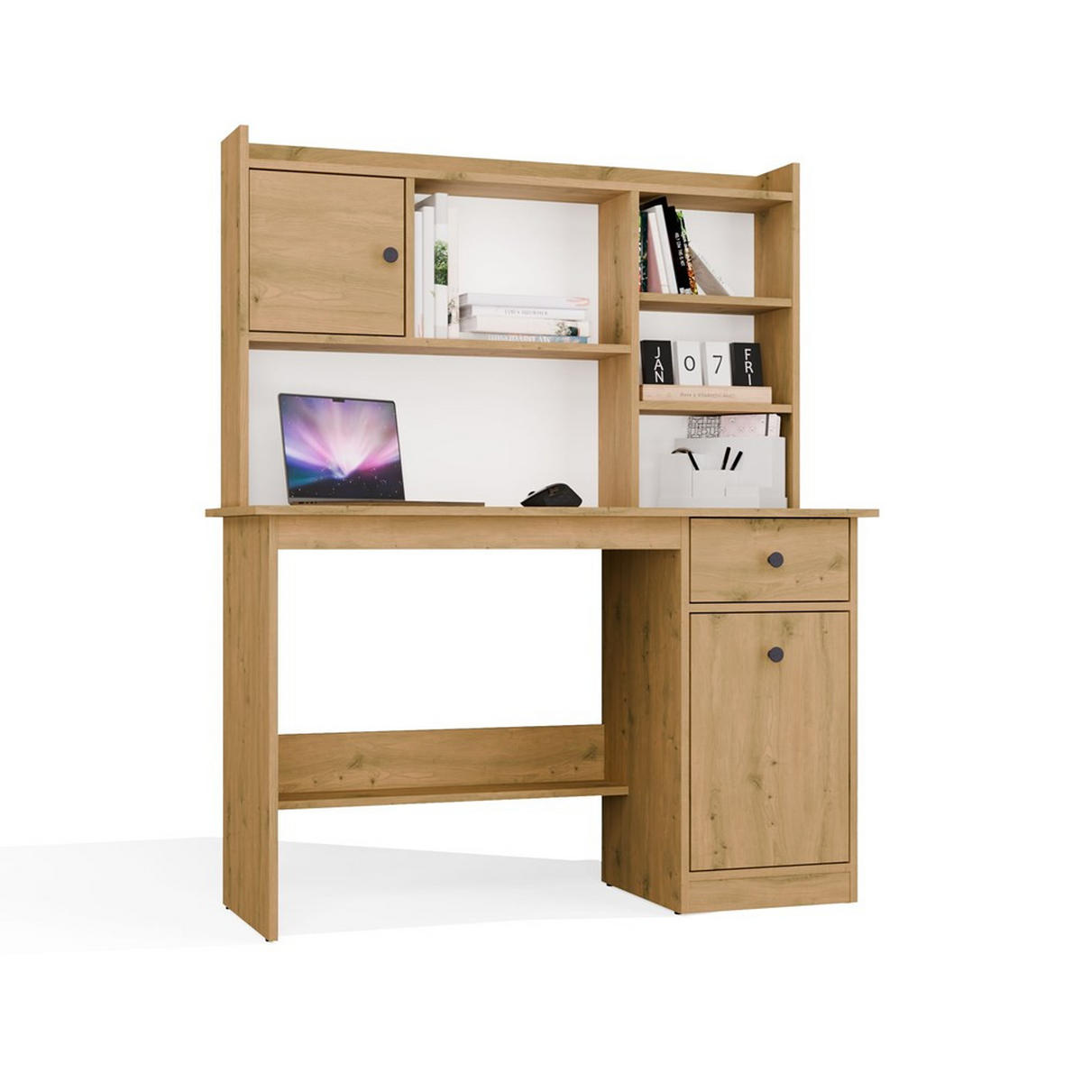 SCHREIBTISCH Weiß 120/145/45 - Eiche Artisan, Holzwerkstoff (45/120/145cm) - RAUMHIRSCH FURNITURE