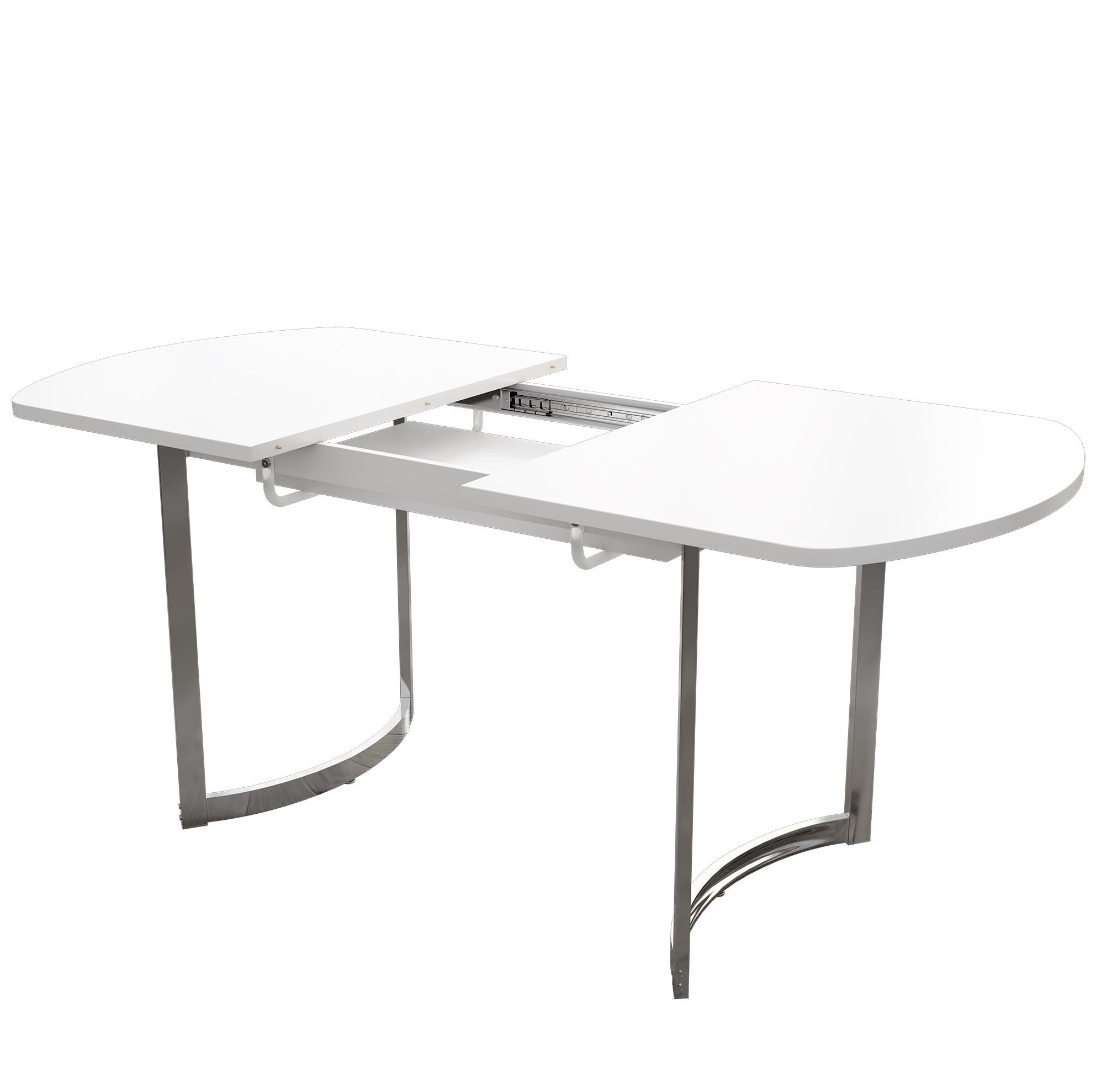 ESSTISCH Ausziehbarer 140/180/80 cm weiß mit versilberten Tischbeinen - Weiß, Holzwerkstoff (180/80/75cm) - OKWISH