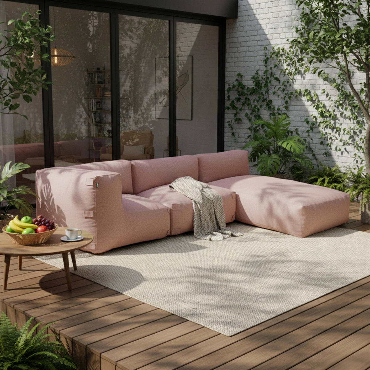 GARTENSOFA mit 3 Sitzplätzen, Puderrosa - Pink, Textil (85/65/255cm) - Oviala